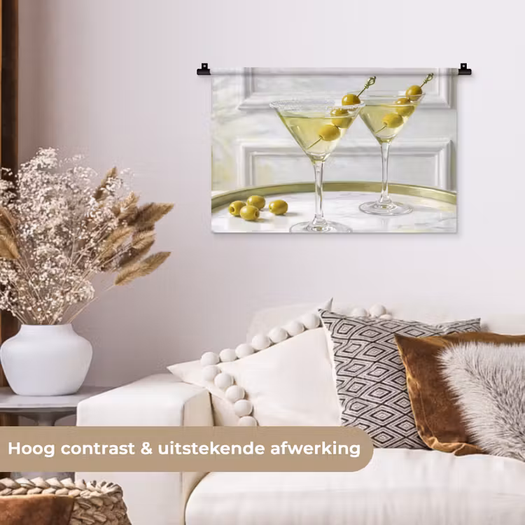 Drank - Martini - Olijven - Modern - Wit Wandkleed katoen klein -sfeer1
