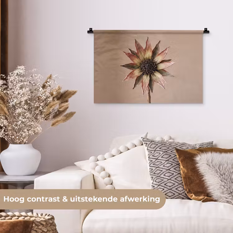 Droogbloem - Protea - Vintage - Beige - Rustiek Wandkleed katoen klein -sfeer1