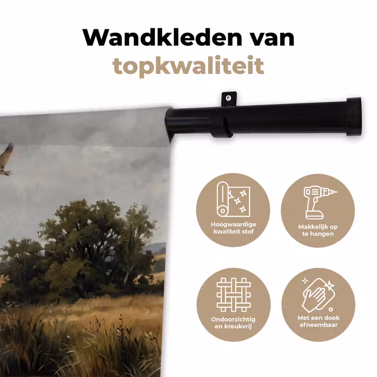 Eenden - Rivier - Landschap - Vlucht - Nostalgisch Wandkleed katoen klein -sfeer2