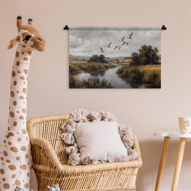 Eenden - Rivier - Landschap - Vlucht - Nostalgisch Wandkleed katoen klein -wsfeer5_kind