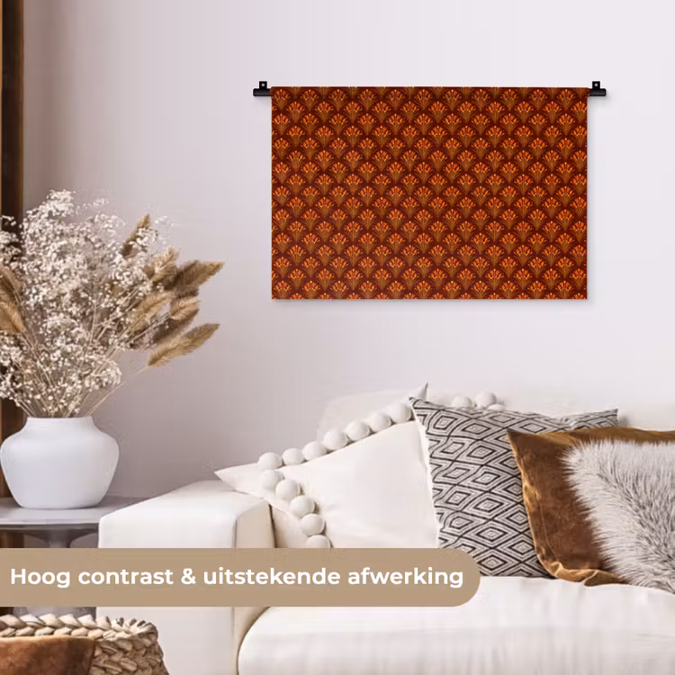 Waaiers - Art Deco - Botanisch - Roestbruin - Oranje Wandkleed katoen klein 269 -sfeer1