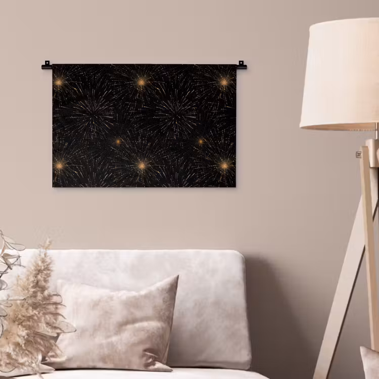 Vuurwerk - Patroon - Feestelijk - Goud - Zwart Wandkleed katoen klein 269 -sfeer4