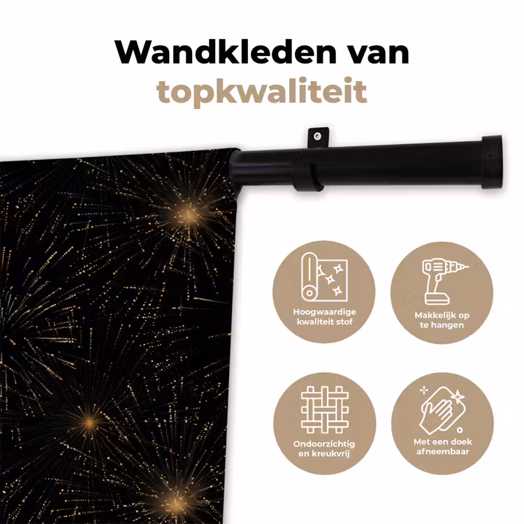 Vuurwerk - Patroon - Feestelijk - Goud - Zwart Wandkleed katoen klein 269 -sfeer2
