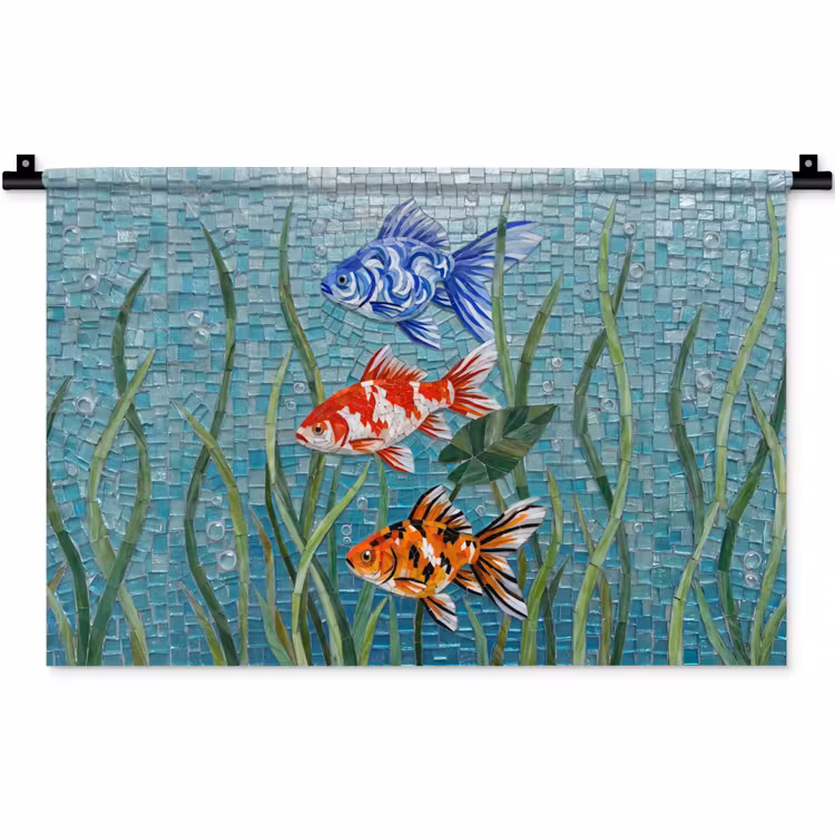 Vis - Mozaïek - Onderwater - Kleurrijk - Dieren Wandkleed katoen klein -zz3d