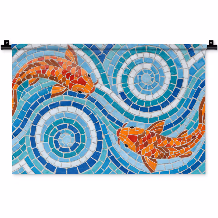 Vis - Mozaïek - Water - Decoratief - Blauw Wandkleed katoen klein -zz3d