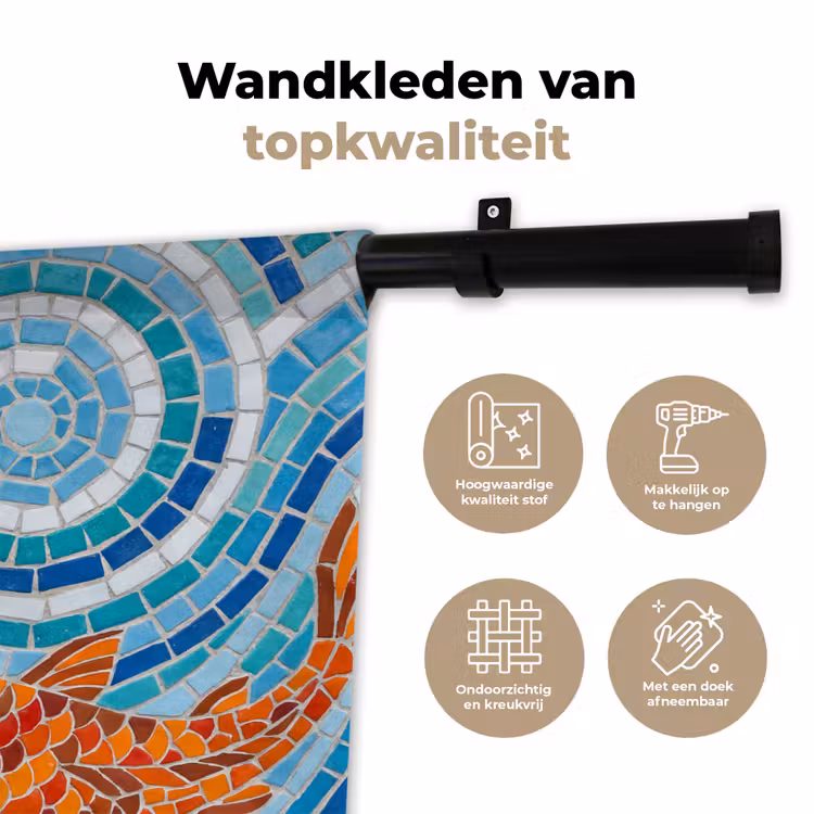 Vis - Mozaïek - Water - Decoratief - Blauw Wandkleed katoen klein -sfeer2