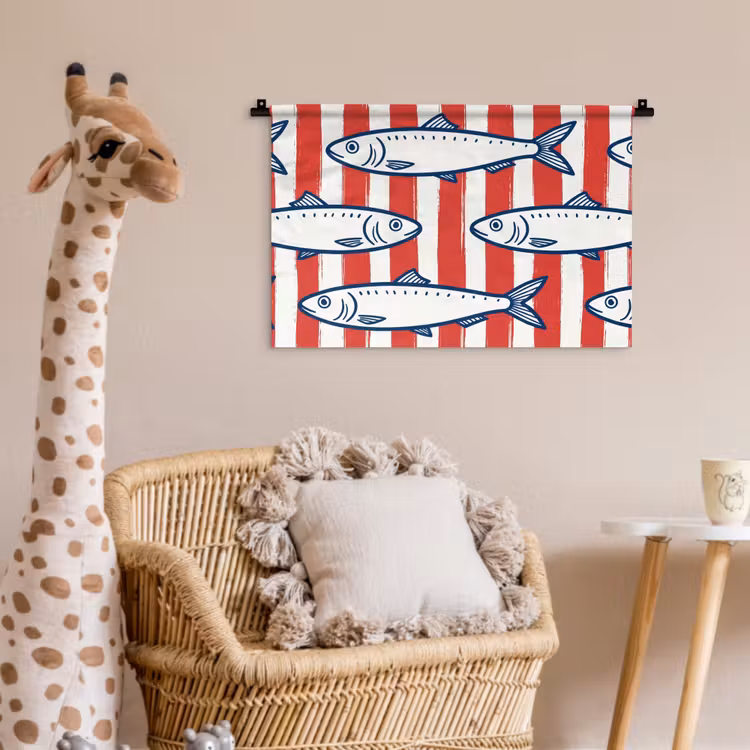 Vis - Patroon - Strepen - Illustratie - Rood Wandkleed katoen klein -wsfeer5_kind