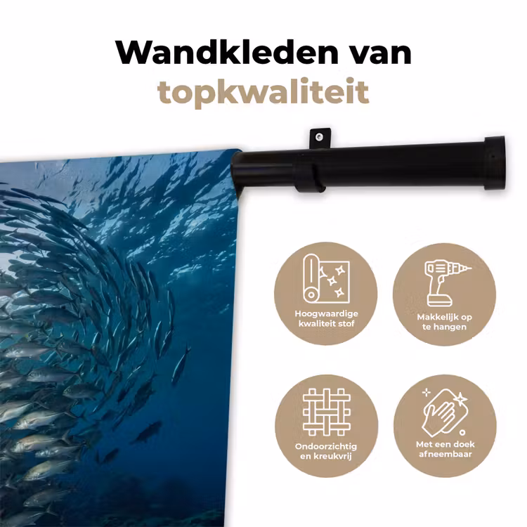 Vis - School - Oceaan - Natuur - Blauw Wandkleed katoen klein -sfeer2