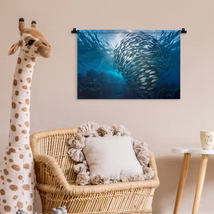Vis - School - Oceaan - Natuur - Blauw Wandkleed katoen klein -wsfeer5_kind