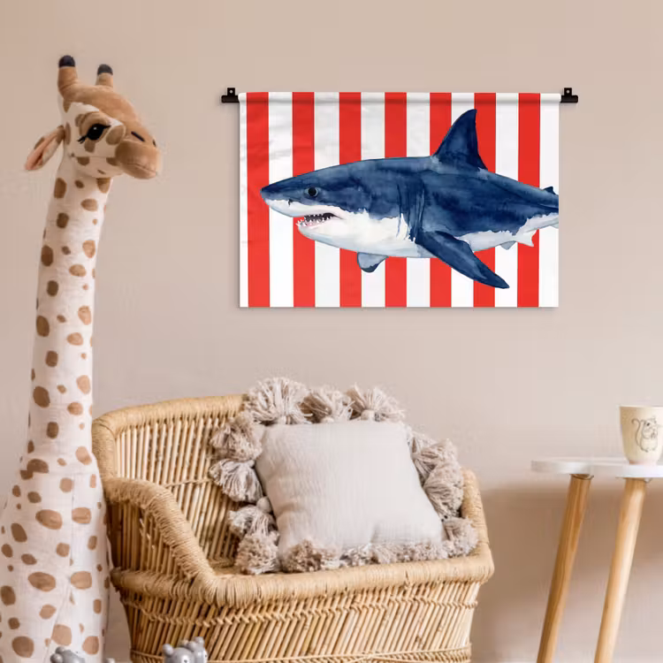 Vis - Haai - Zee - Illustratie - Blauw Wandkleed katoen klein -wsfeer5_kind
