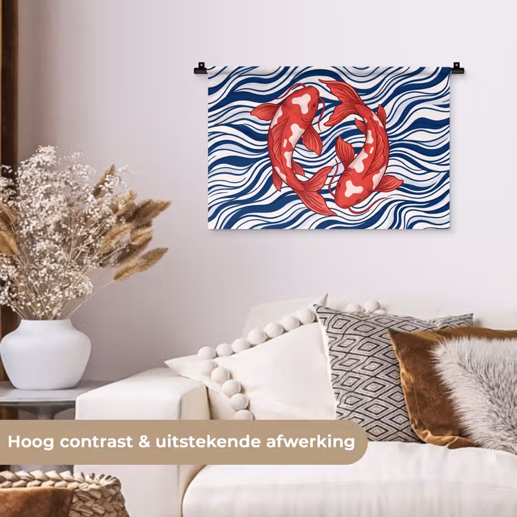 Vis - Water - Natuur - Illustratie - Rood Wandkleed katoen klein -sfeer1