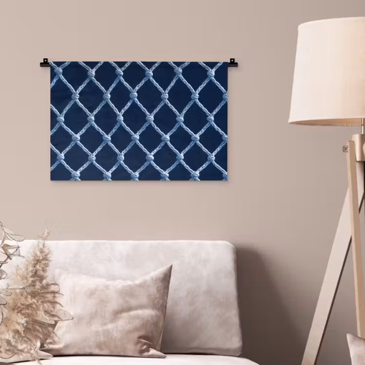 Visnet - Touw - Patroon - Marineblauw Wandkleed katoen klein 269 -sfeer4