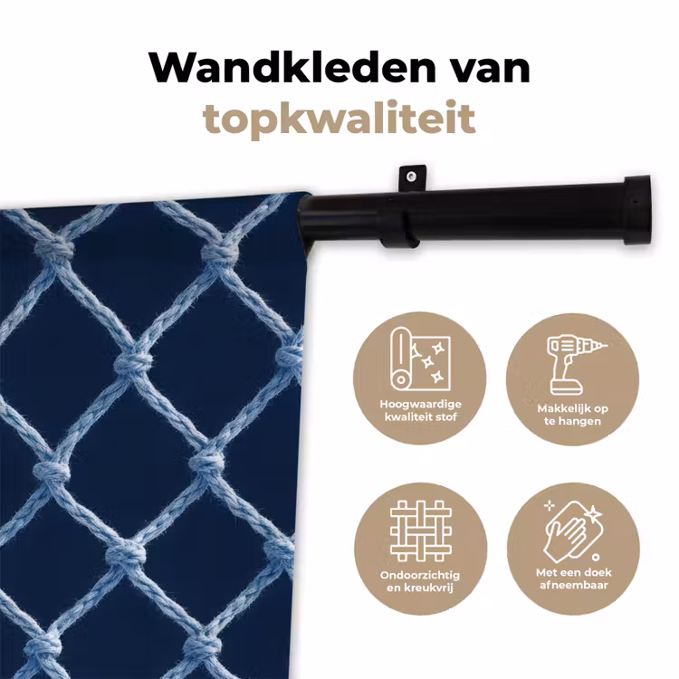 Visnet - Touw - Patroon - Marineblauw Wandkleed katoen klein 269 -sfeer2