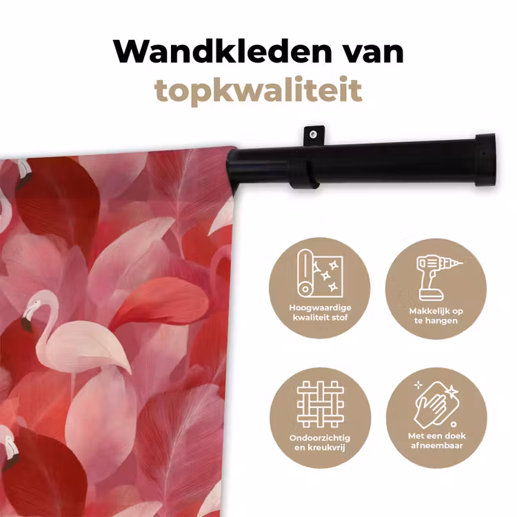 Flamingo - Botanisch - Elegant - Roze - Rood Wandkleed katoen klein 269 -sfeer2