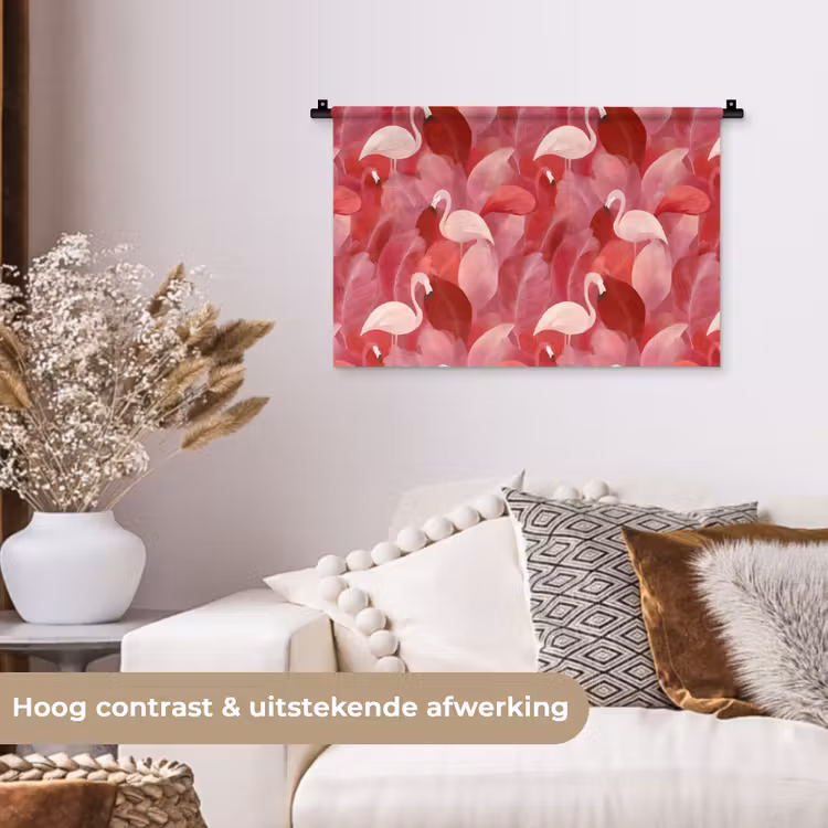 Flamingo - Botanisch - Elegant - Roze - Rood Wandkleed katoen klein 269 -sfeer1