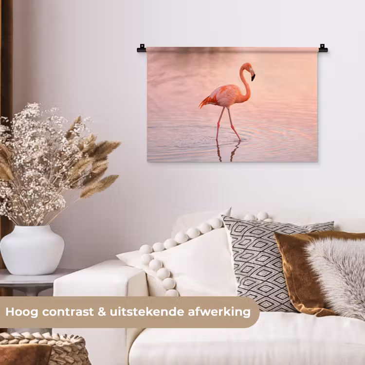 Flamingo - Water - Roze Wandkleed katoen klein -sfeer1