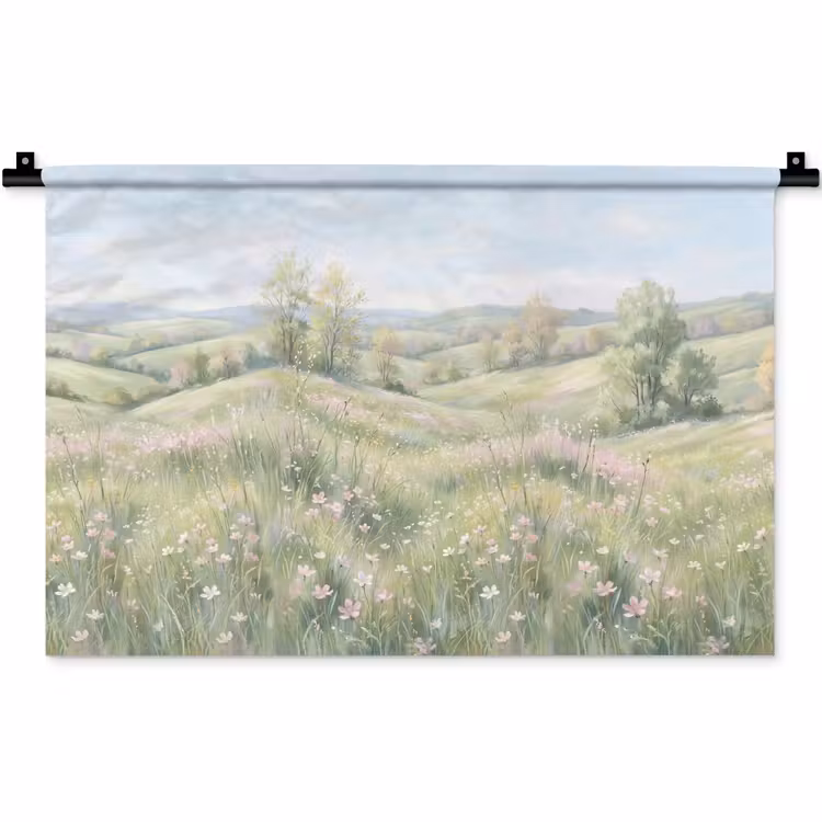 Bloemen veld - Bloemen - Groen Wandkleed katoen klein -zz3d