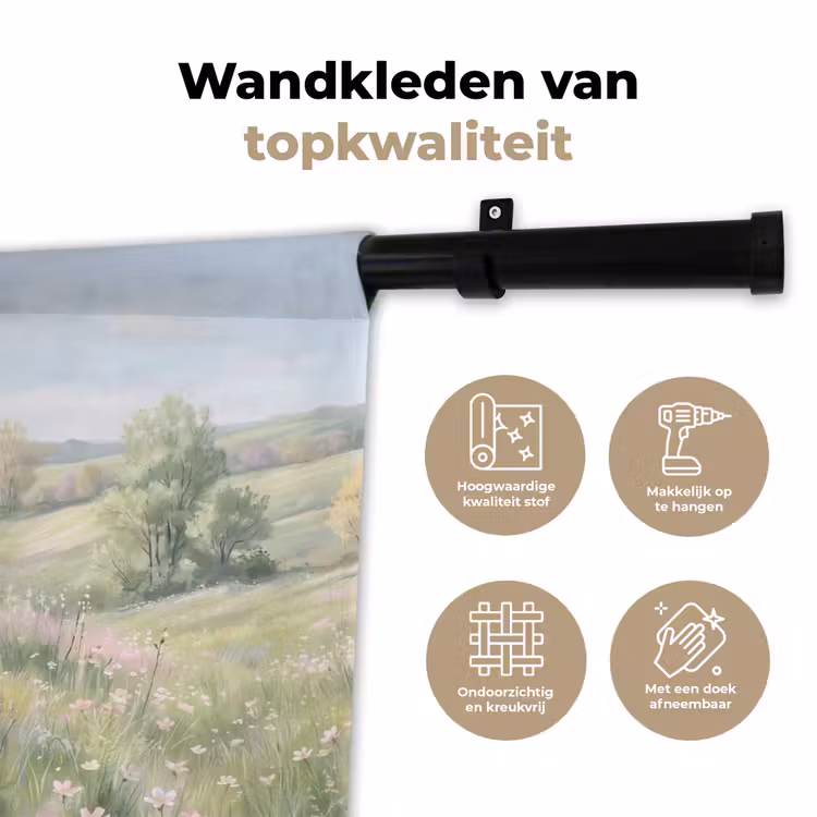 Bloemen veld - Bloemen - Groen Wandkleed katoen klein -sfeer2