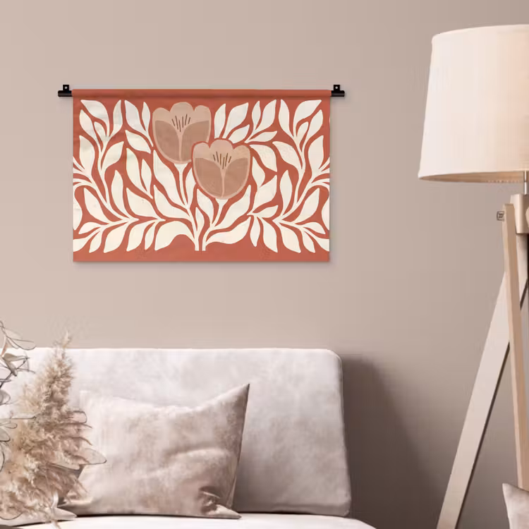 Bloemen - Abstract - Modern - Beige - Natuur Wandkleed katoen klein -sfeer4