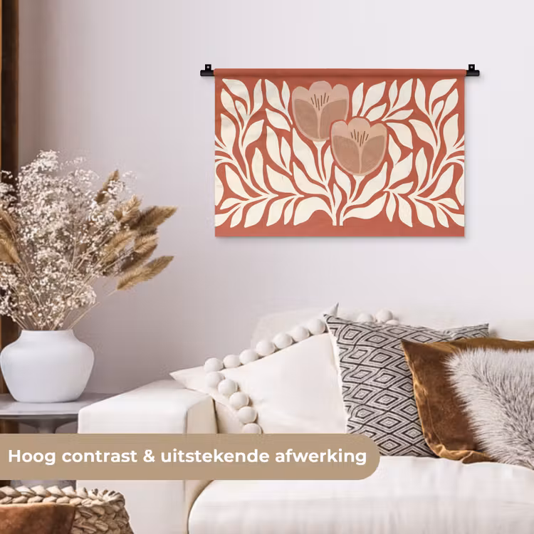 Bloemen - Abstract - Modern - Beige - Natuur Wandkleed katoen klein -sfeer1