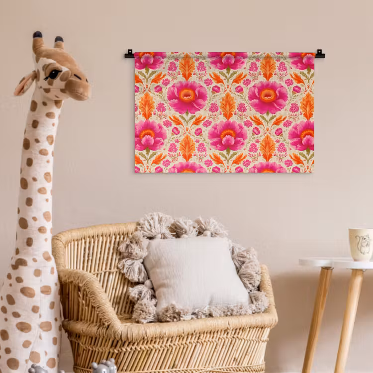 Bloemen - Barok - Roze - Oranje Wandkleed katoen klein 269 -wsfeer5_kind