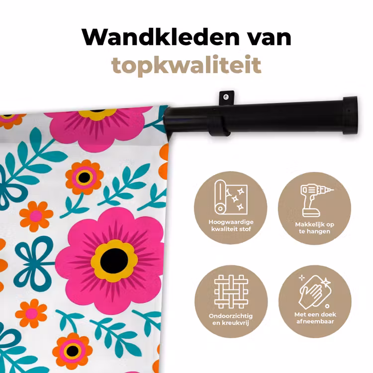 Bloemen - Vogel - Patroon - Kleurrijk - Modern Wandkleed katoen klein -sfeer2
