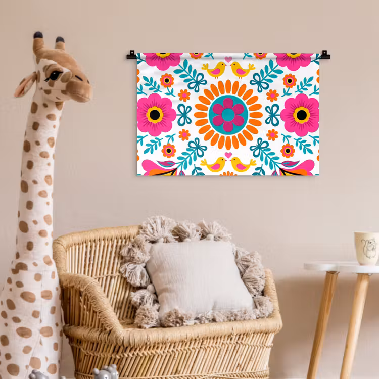 Bloemen - Vogel - Patroon - Kleurrijk - Modern Wandkleed katoen klein -wsfeer5_kind