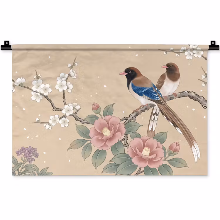 Bloemen - Vogels - Bloemen Wandkleed katoen klein -zz3d