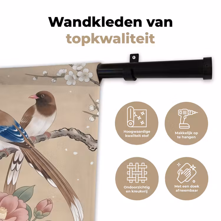 Bloemen - Vogels - Bloemen Wandkleed katoen klein -sfeer2