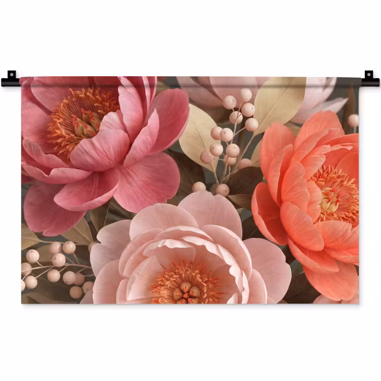 Bloemen - Bloesem - Zacht - Koraal - Decoratie Wandkleed katoen klein -zz3d