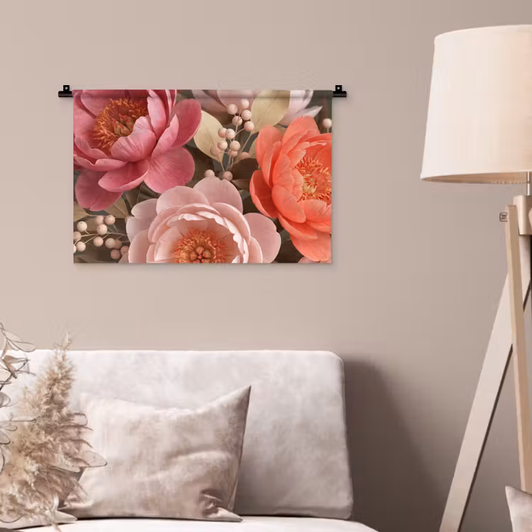 Bloemen - Bloesem - Zacht - Koraal - Decoratie Wandkleed katoen klein -sfeer4