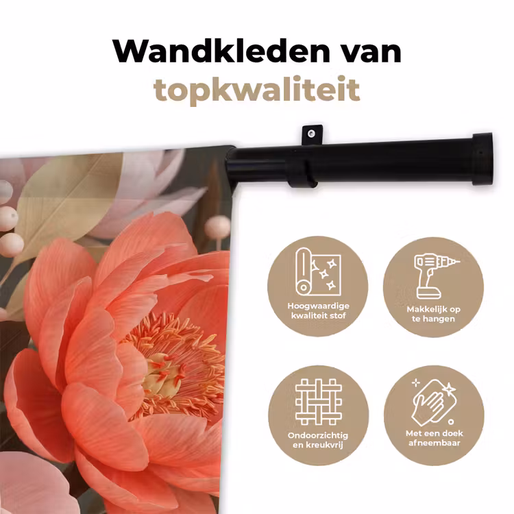 Bloemen - Bloesem - Zacht - Koraal - Decoratie Wandkleed katoen klein -sfeer2