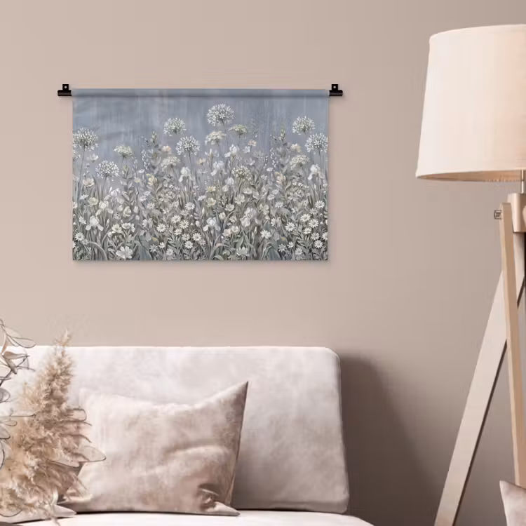 Bloemen - Botanisch - Blauw Wandkleed katoen klein -sfeer4
