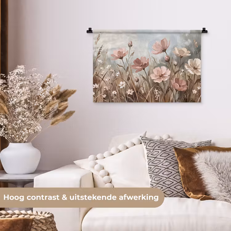 Bloemen - Botanisch - Schilderij - Pastel - Rustiek Wandkleed katoen klein -sfeer1