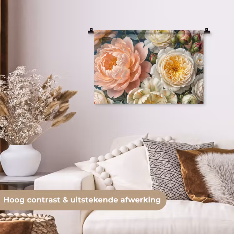 Bloemen - Boeket - Natuur - Klassiek - Kleurrijk Wandkleed katoen klein -sfeer1