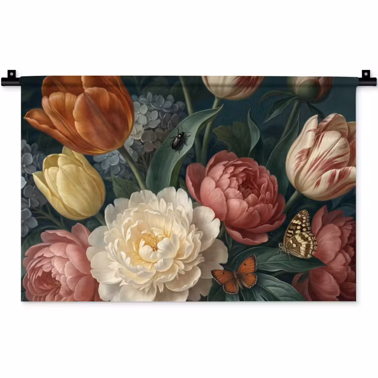 Bloemen - Boeket - Natuur - Klassiek - Donker Wandkleed katoen klein -zz3d