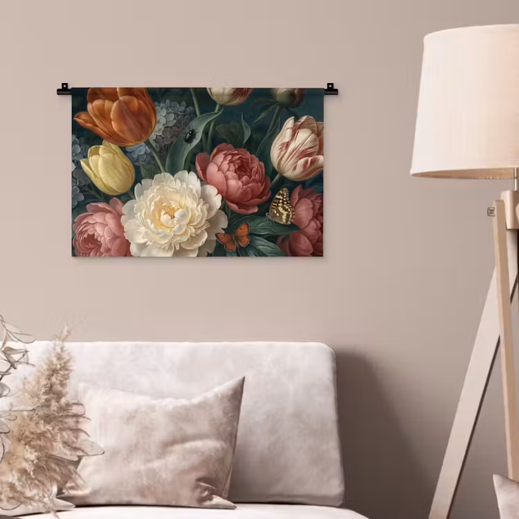 Bloemen - Boeket - Natuur - Klassiek - Donker Wandkleed katoen klein -sfeer4