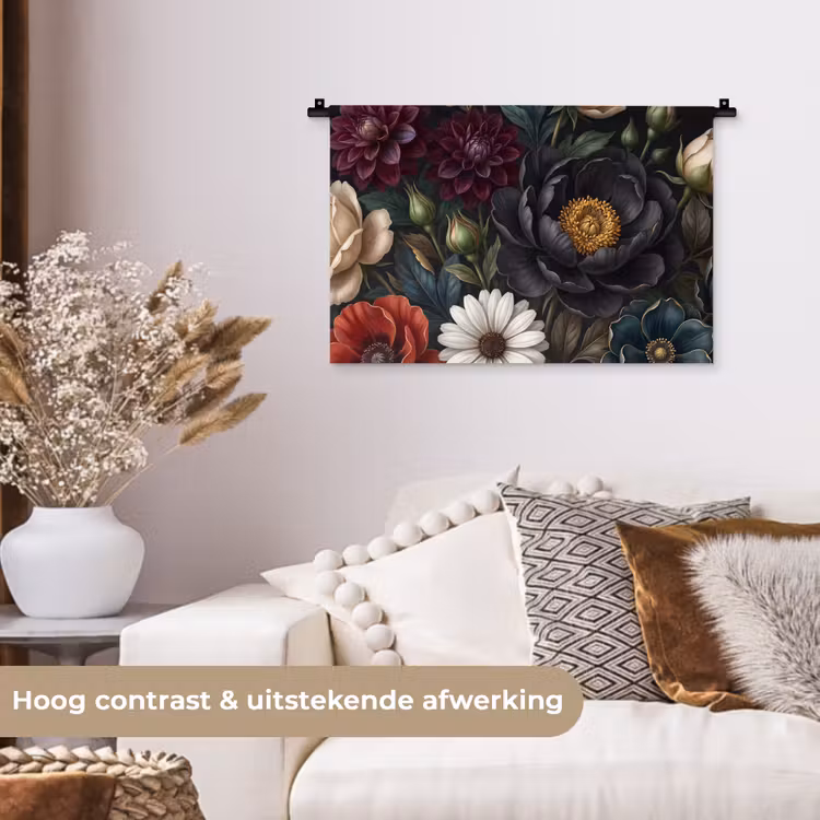 Bloemen - Boeket - Natuur - Klassiek - Weelderig Wandkleed katoen klein -sfeer1