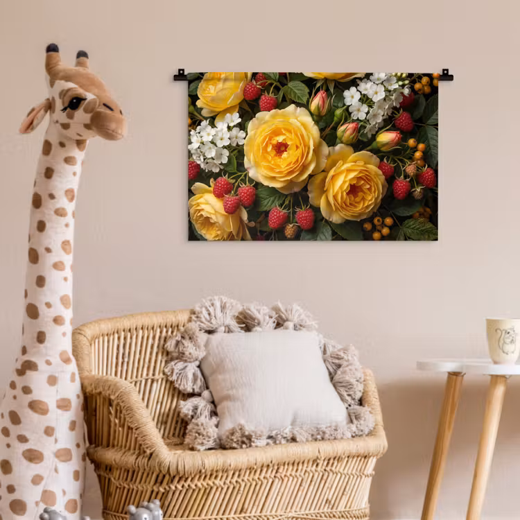 Bloemen - Boeket - Natuur - Klassiek - Geel Wandkleed katoen klein -wsfeer5_kind