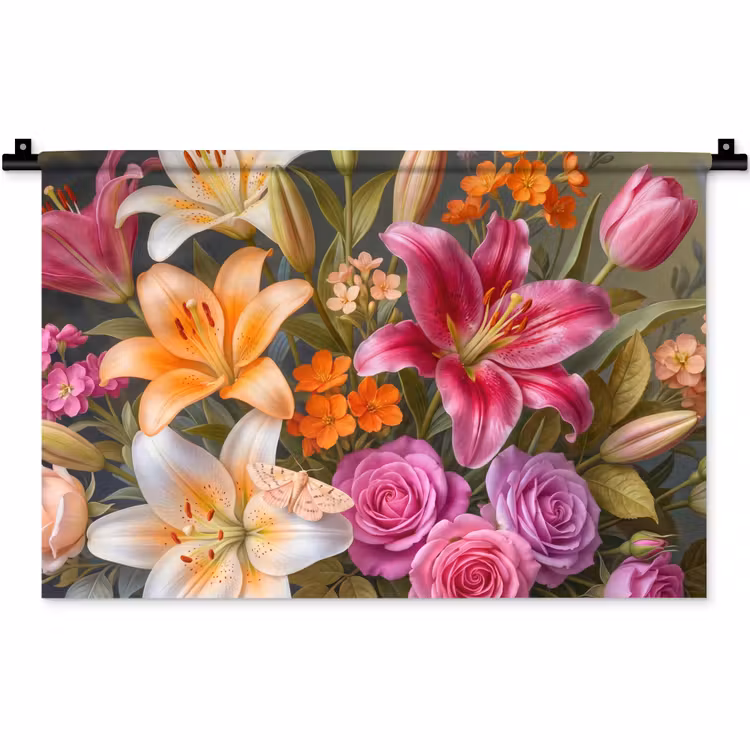Bloemen - Boeket - Natuur - Kleurrijk - Modern Wandkleed katoen klein -zz3d