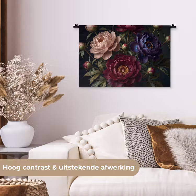 Bloemen - Boeket - Natuur - Modern - Donker Wandkleed katoen klein -sfeer1