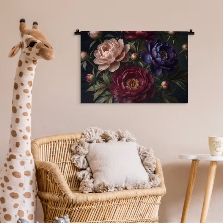 Bloemen - Boeket - Natuur - Modern - Donker Wandkleed katoen klein -wsfeer5_kind