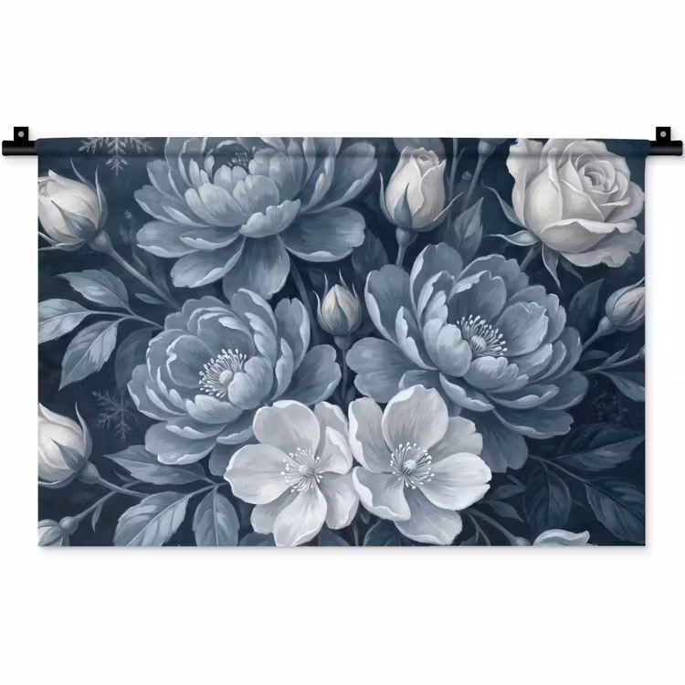 Bloemen - Boeket - Winter - Abstract - Blauw Wandkleed katoen klein -zz3d