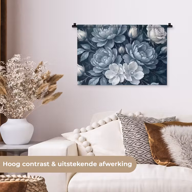 Bloemen - Boeket - Winter - Abstract - Blauw Wandkleed katoen klein -sfeer1