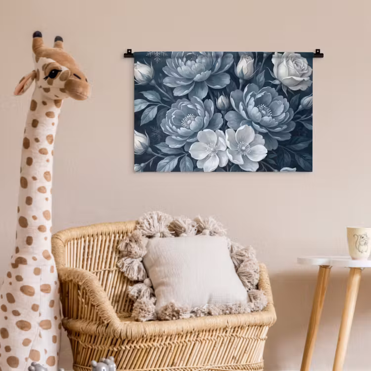 Bloemen - Boeket - Winter - Abstract - Blauw Wandkleed katoen klein -wsfeer5_kind
