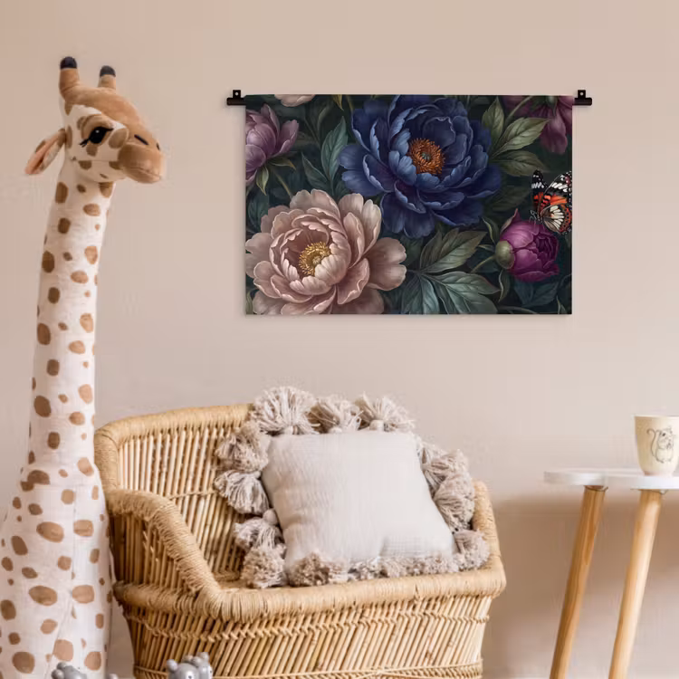 Bloemen - Vlinder - Natuur - Modern - Paars Wandkleed katoen klein -wsfeer5_kind