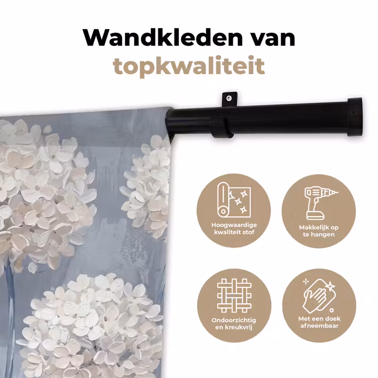Bloemen - Illustratie - Blauw Wandkleed katoen klein -sfeer2