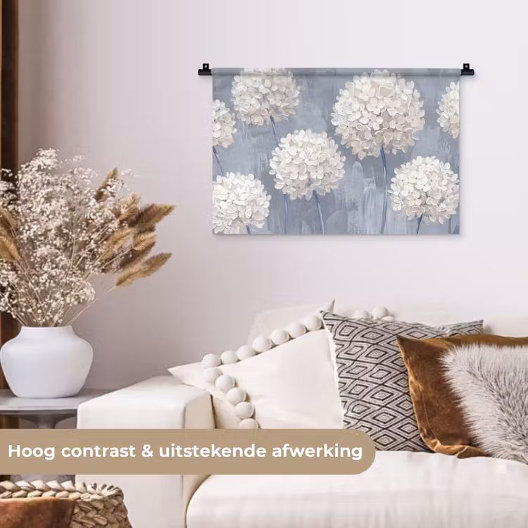 Bloemen - Illustratie - Blauw Wandkleed katoen klein -sfeer1