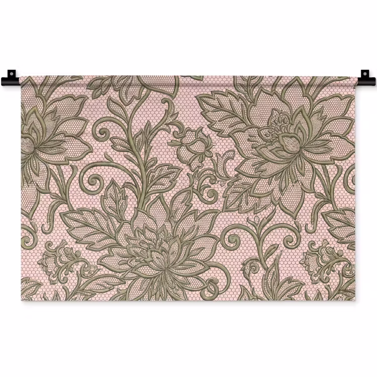 Bloemen - Kant - Patroon - Klassiek - Groen Wandkleed katoen klein -zz3d