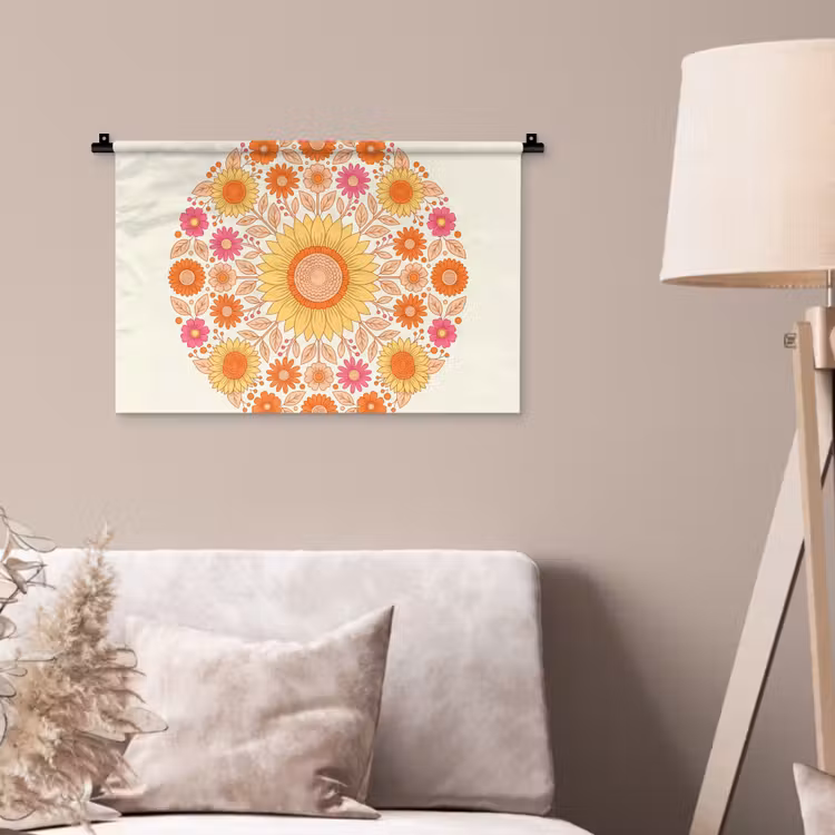 Bloemen - Mandala - Patroon - Kleurrijk Wandkleed katoen klein -sfeer4
